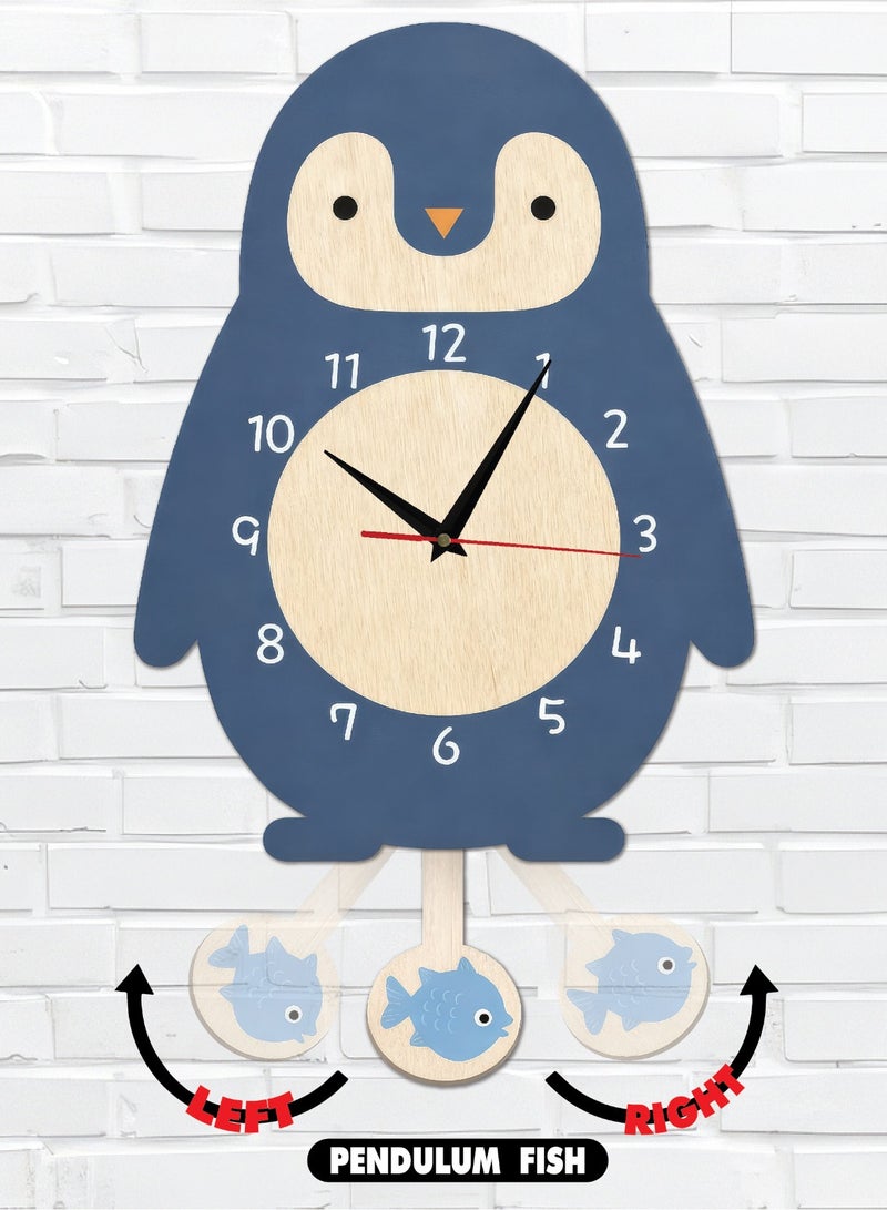 A wall clock with a pendulum in the shape of a moving penguin, featuring a cheerful, modern design, bright colors, high quality, quiet, silent movement, easy to hang, adding an attractive decorative touch and suitable for all tastes. - Image 1